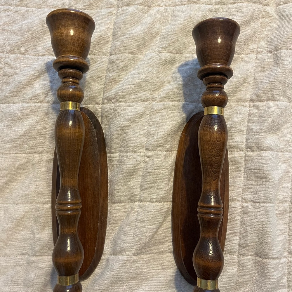 Wooden Wall Candle Holders with Gold Accents